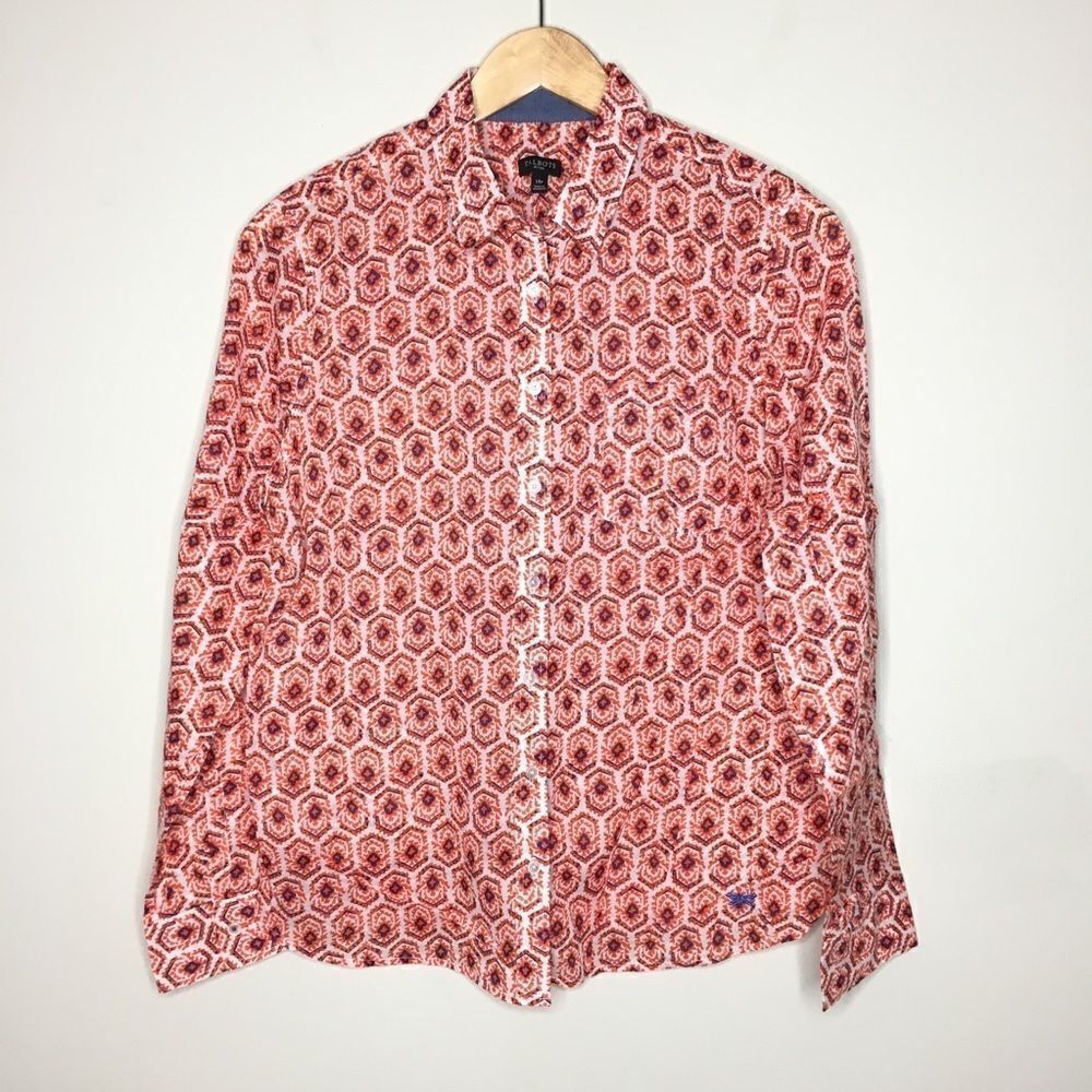 Talbots Sz 14p Red Print Button Up Blouse - image 2